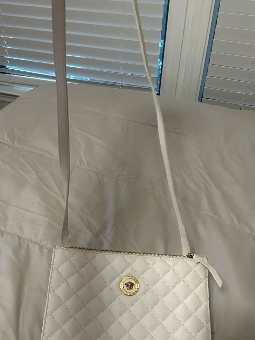 Versace White Quilted Leather Wristlet Clutch with Gold Medallion